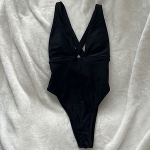 Forever 21 Black one piece swimsuit with criss cross back